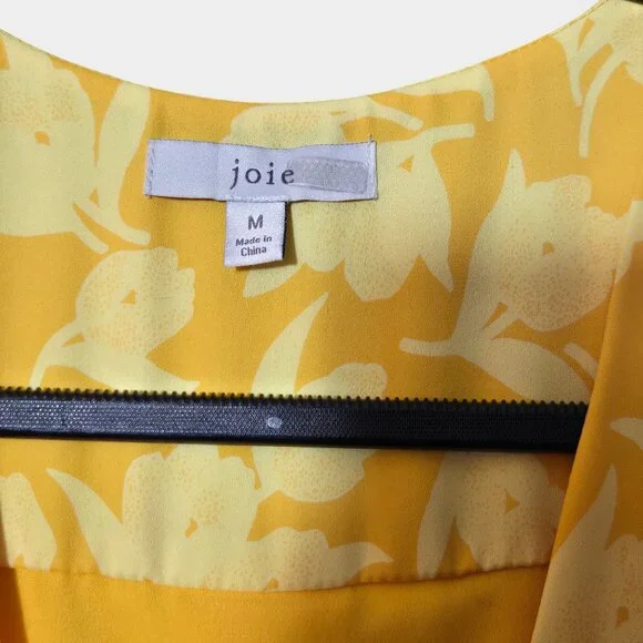 Joie Amelian Floral Wrap Dress Yellow M Romantic Feminine Resort Garden Party - Picture 7 of 12